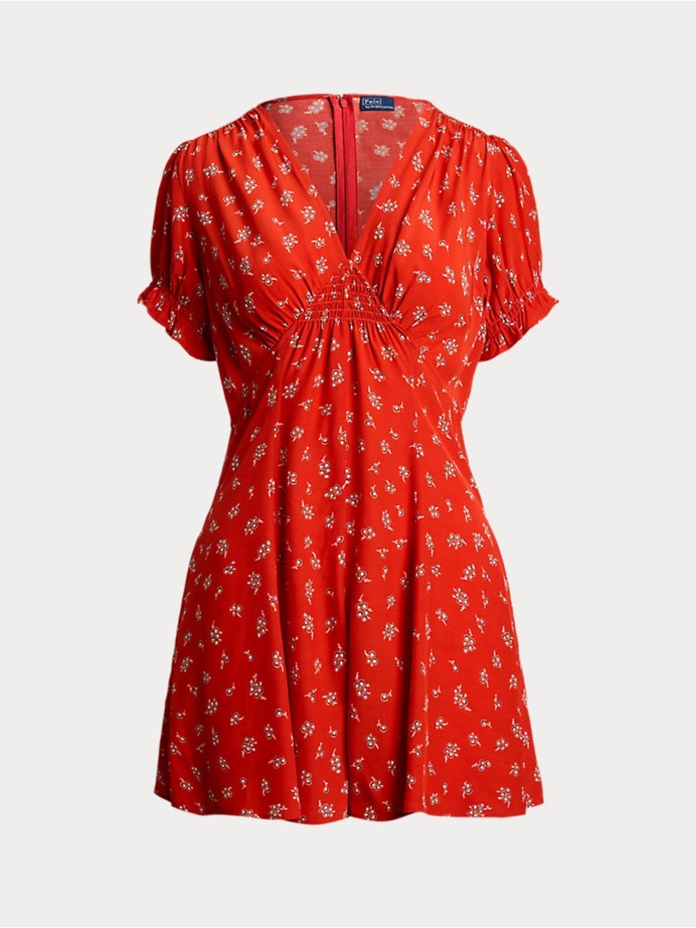 Red Floral Crepe Romper Polo Ralph Lauren with short puff sleeves size 4 NWT